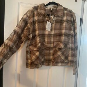 Never worn checked brown and beige zip up jacket with colar